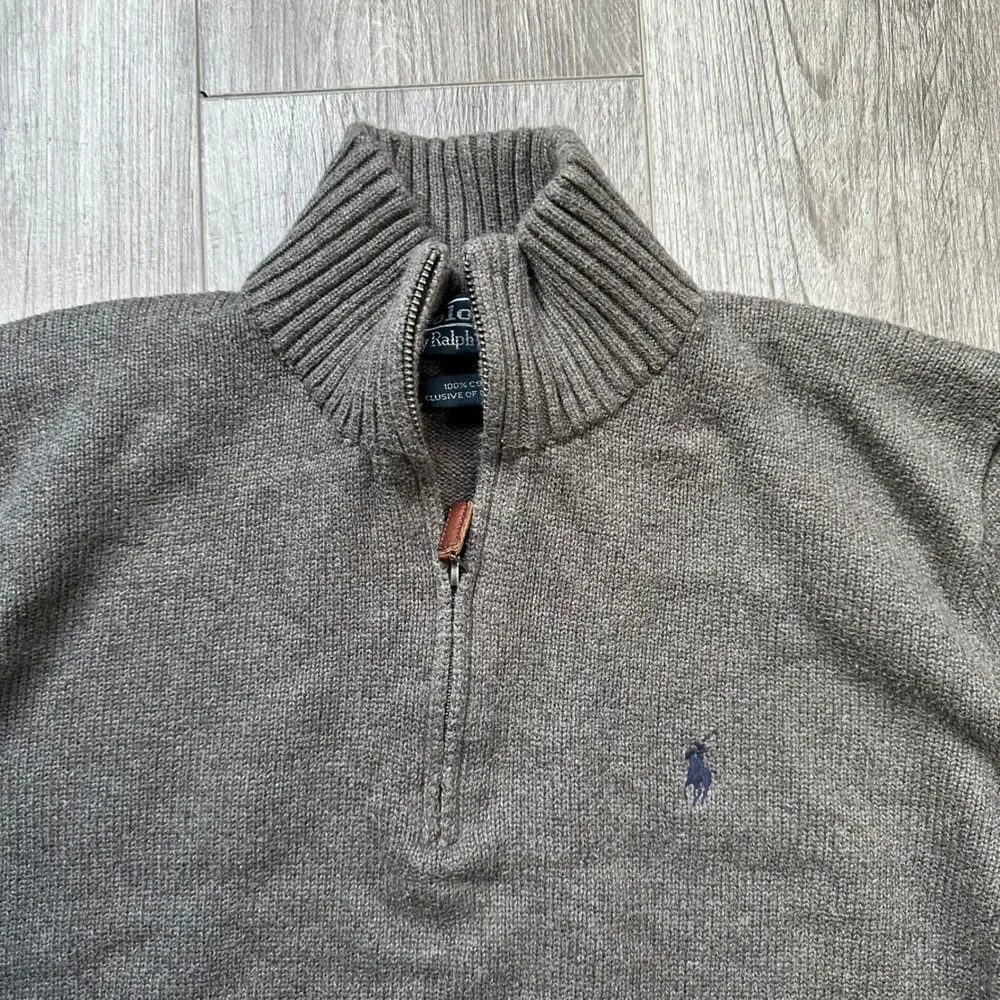 Polo Ralph Lauren Knit Gray 1/4 Zip Pullover Sweater Men's M Blue Pony